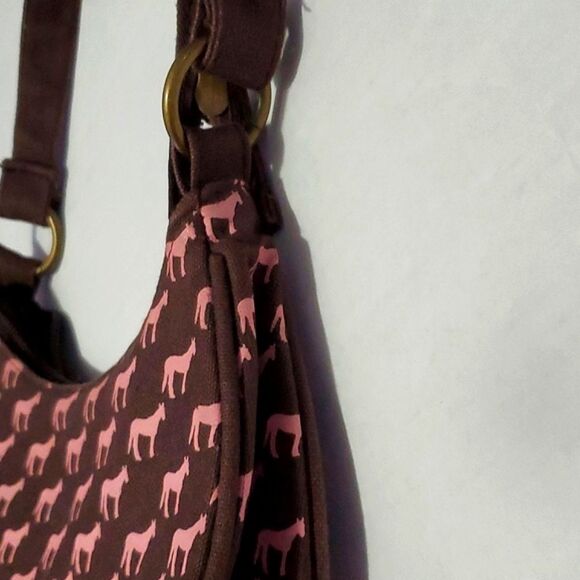 Brown & Pink Horses Canvas Trendy Mini Hobo Bag - Picture 4 of 6